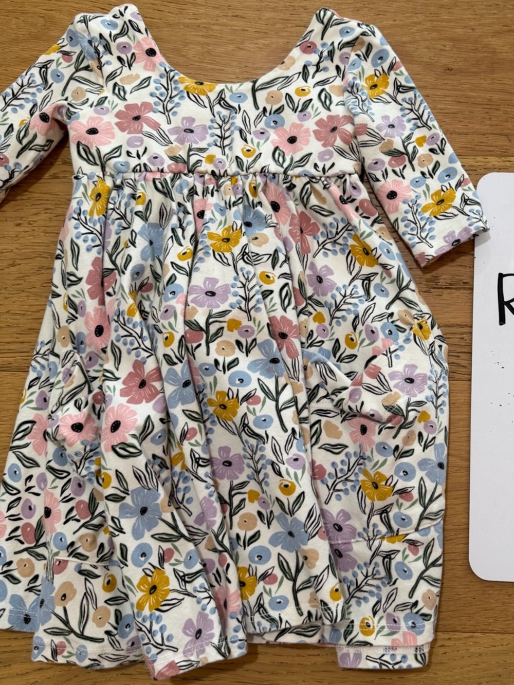 Remie Girl Floral Long-Sleeve Kids Twirl Dress in White & Pastel Flowers 3 GUC